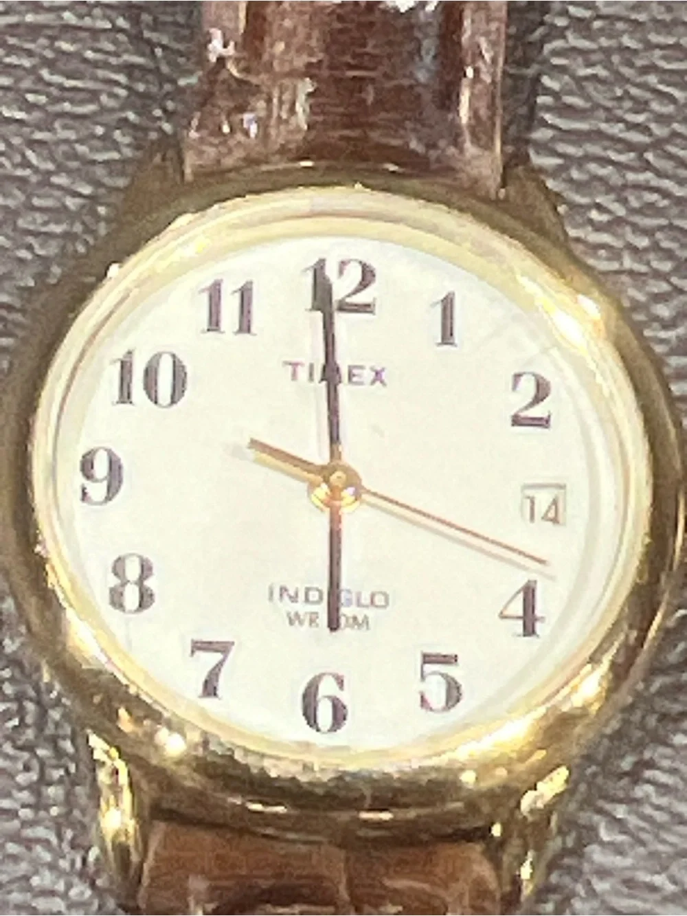 Timex Gold Tone Case White Dial Watch with Brown Strap